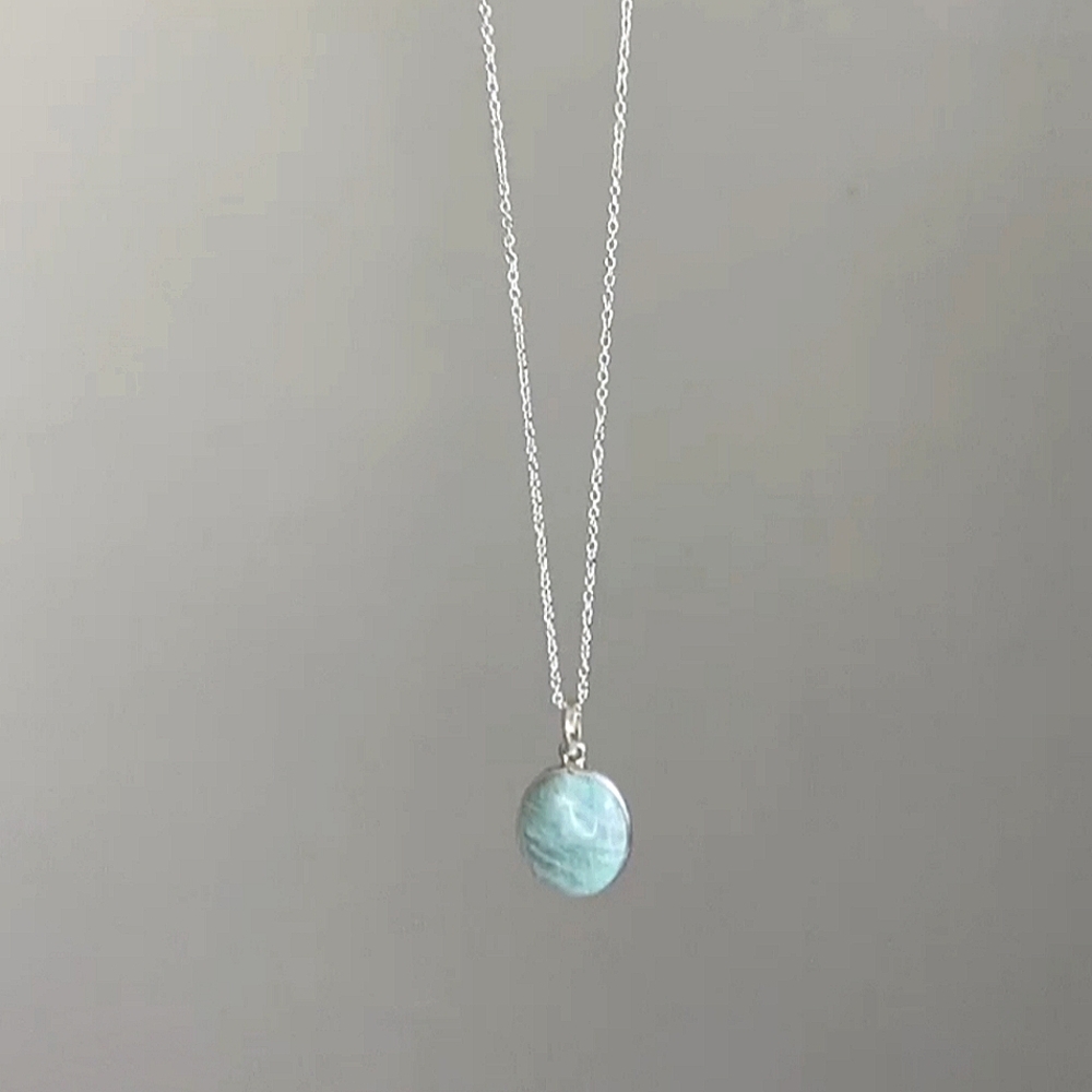 Genuine Sterling Silver and Amazonite pendant necklace Aqua Blue - Picture 3 of 4